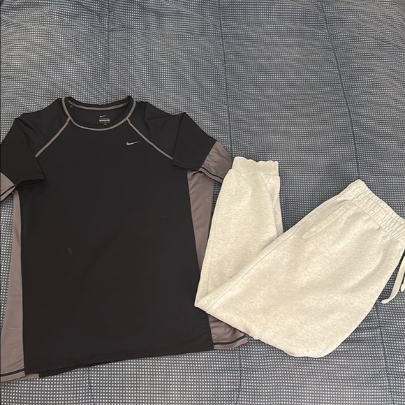 FLAWED Nike Black and Gray Athletic Shirt & H&M Heathered Gray Sweatpants - Picture 1 of 7